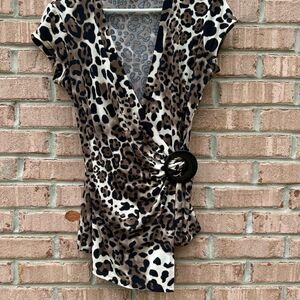 Caché Leopard Print Wrap Top